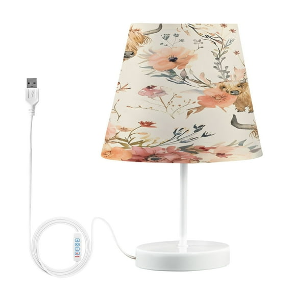 Ryvnso LED Bedside Table Lamp Cute Highland Cows Bedroom Desk Lamps Nightstand Lampshade M