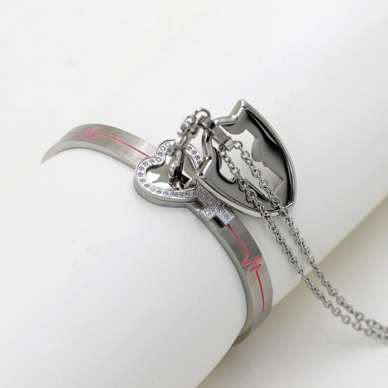 Uloveido Couples Lock Bracelet and Key Pendant Necklace
