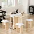 thumbnail image 6 of baxluxe Foldable Dining Table Set, 4-Person Kitchen Dining Table Set with Storage Shelf and Casters, Space-Saving Dining Table Set, Beige, 6 of 9