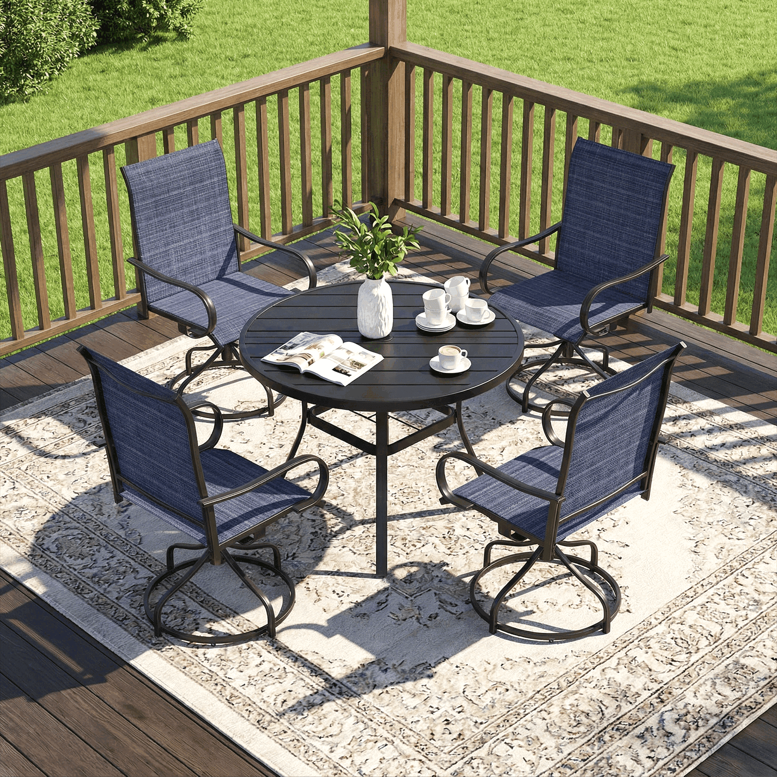 Arlopu Patio Swivel Chair Set of 4, All Weather Outdoor 360° Rocker Dining Chairs for Lawn Garden Backyard Deck, 330LBS
