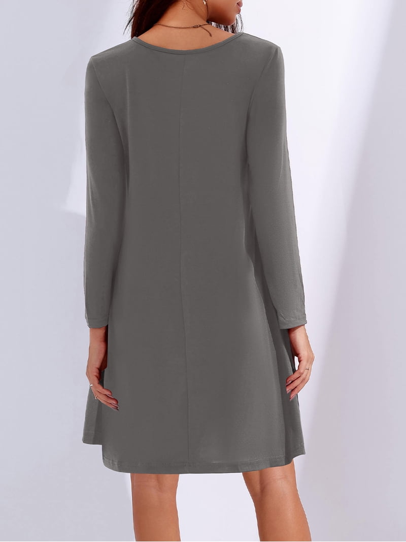 plus size grey t shirt dress Fancyglim Womens Plus Size Dresses Casual Long Sleeve T Shirt Dress A Line Swing Sundress Gray 3XL, Women's