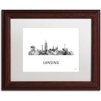 Trademark Fine Art 'Lansing Michigan Skyline WB-BW' Canvas Art by Marlene Watson, White Matte, Wood Frame