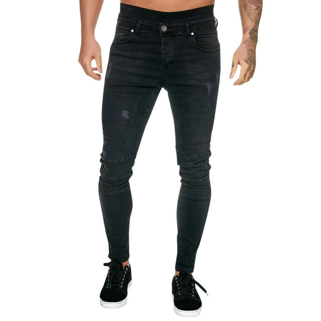 Wyzesi Plus Jeans Bootcut Stretch Men Men's Casual Jeans Solid Color Ripped Pleated Frayed Gradient Washed Trousers Christmas Male Costumes