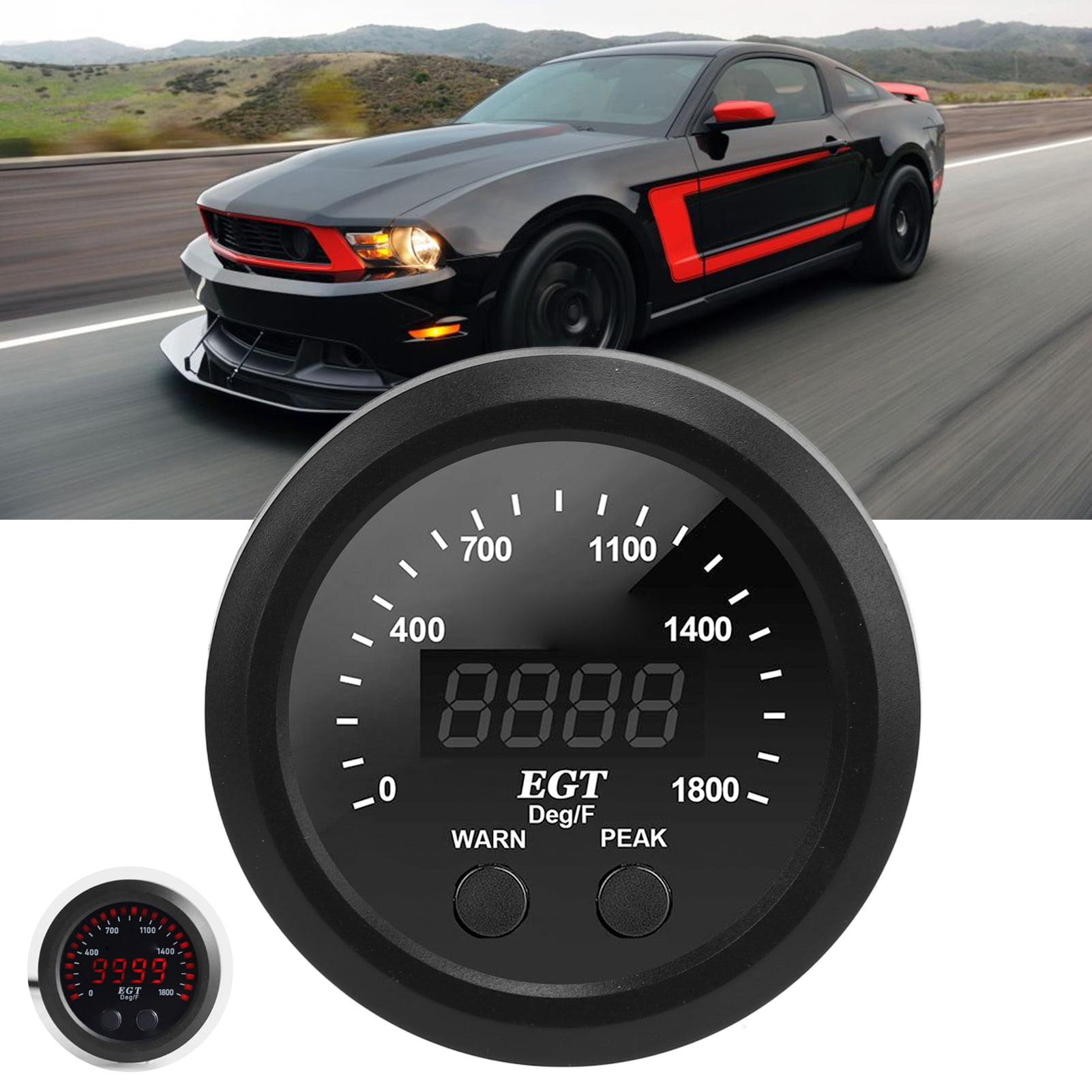 KIMISS Exhaust Gas Temperature EGT Gauge  16in 52mm 1800  Car Exhaust Gas Temperature Gauge Ultra Thin Red LED Universal with Sensor - 5