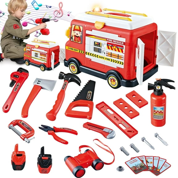 Boy Toys for 3 4 5 6 7 Years, Fire Truck Toy Set with Light & Sound, 31 Pieces, Toddler Toys, Age 3 