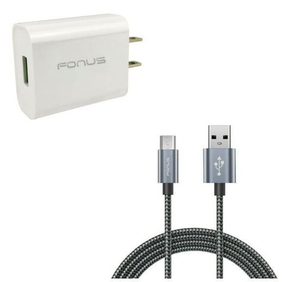 18W Quick Home Charger w MicroUSB 6ft USB Cable E1G for Alcatel Allura, REVVL, Onyx, Tru, Conquest, Tetra, Streak, Flint, Verso, Dawn, Elevate, Pop Star Nova, Fierce XL, Jitterbug Smart, Mega