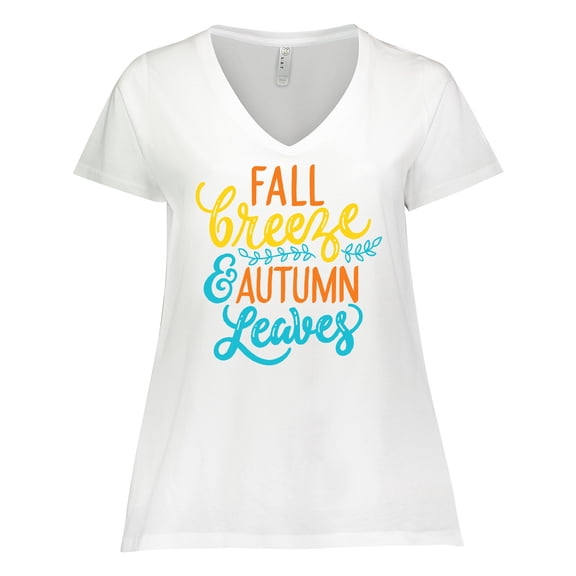 Inktastic Thanksgiving Fall Breeze and Autumn Leaves Women's Plus Size V-Neck T-Shirt