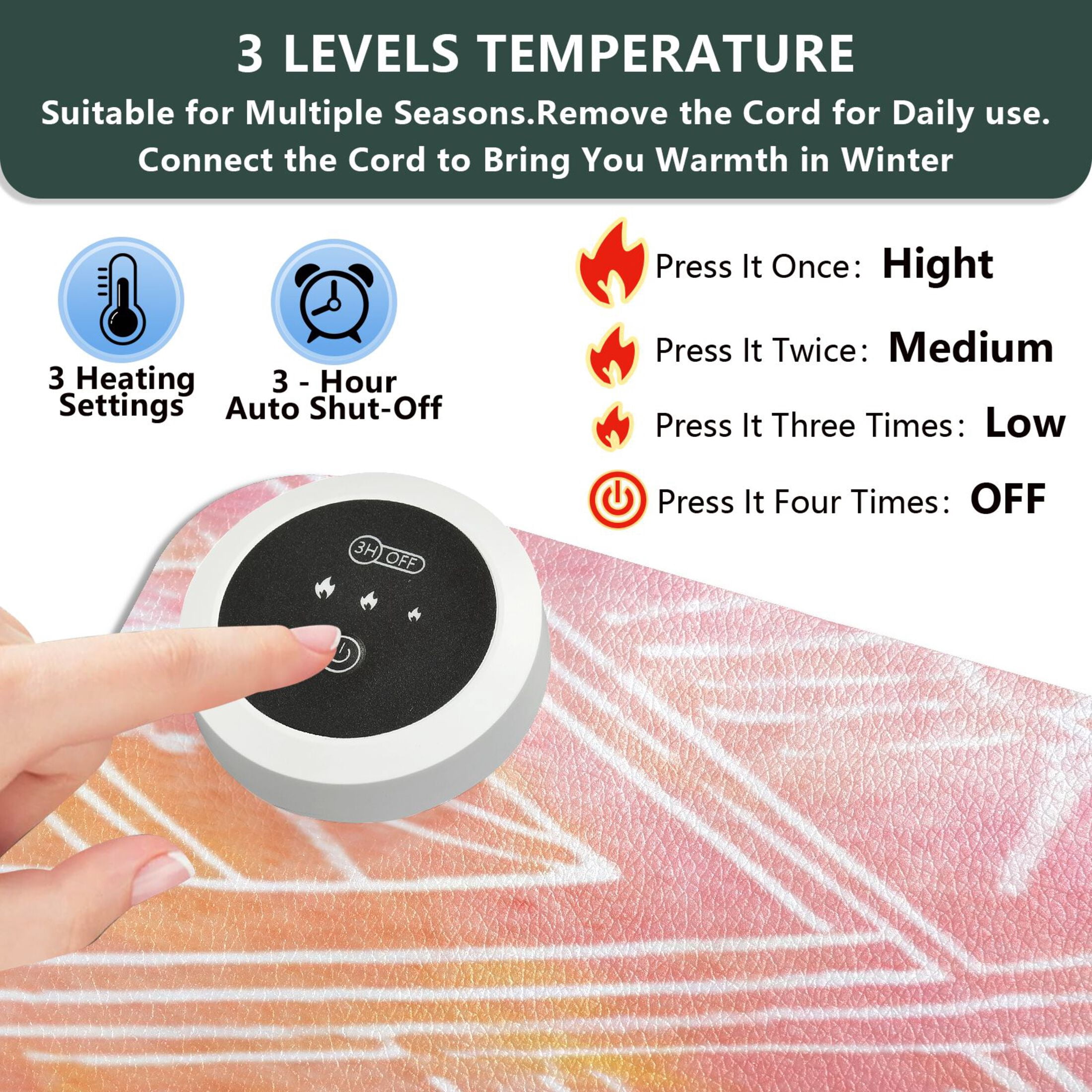 Large Heated Desk Mat Mouse Pad 31.5"x13"PU Leather Graphene Heating Desk Warmer with 3 Temperature Settings 110V US Plug Non-Slip Warm Pad for Home, Office, and Gaming Orange Watercolor Batik Print