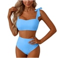 thumbnail image 3 of AVTOIFY Solid Backless Women Color Strap Bikinis Tops Bikini Swimsuit Bikini Color Blocking Off-Shoulder Set, 3 of 6