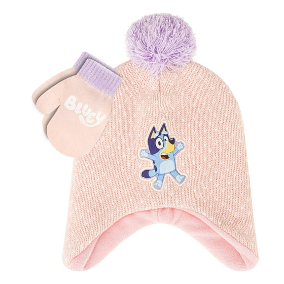 Bluey Bandit and Chilli Toddler Hat with Winter Mittens for Kids ? Warm Winter Hat for Toddler with Kids Mittens