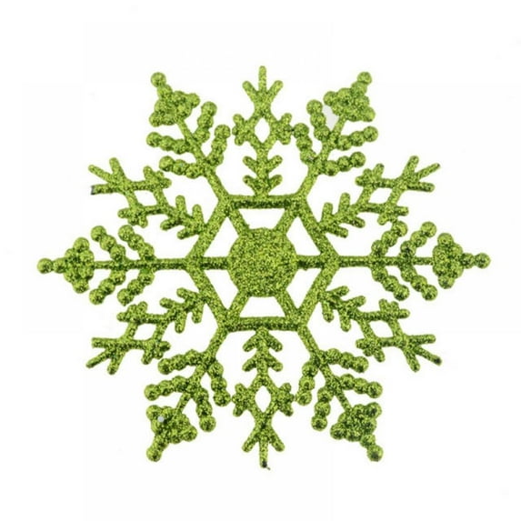 6 Pack Green Snowflake Ornaments Plastic Glitter Snow Flakes Ornaments for Winter Christmas Tree Decorations Size Varies Craft Snowflakes