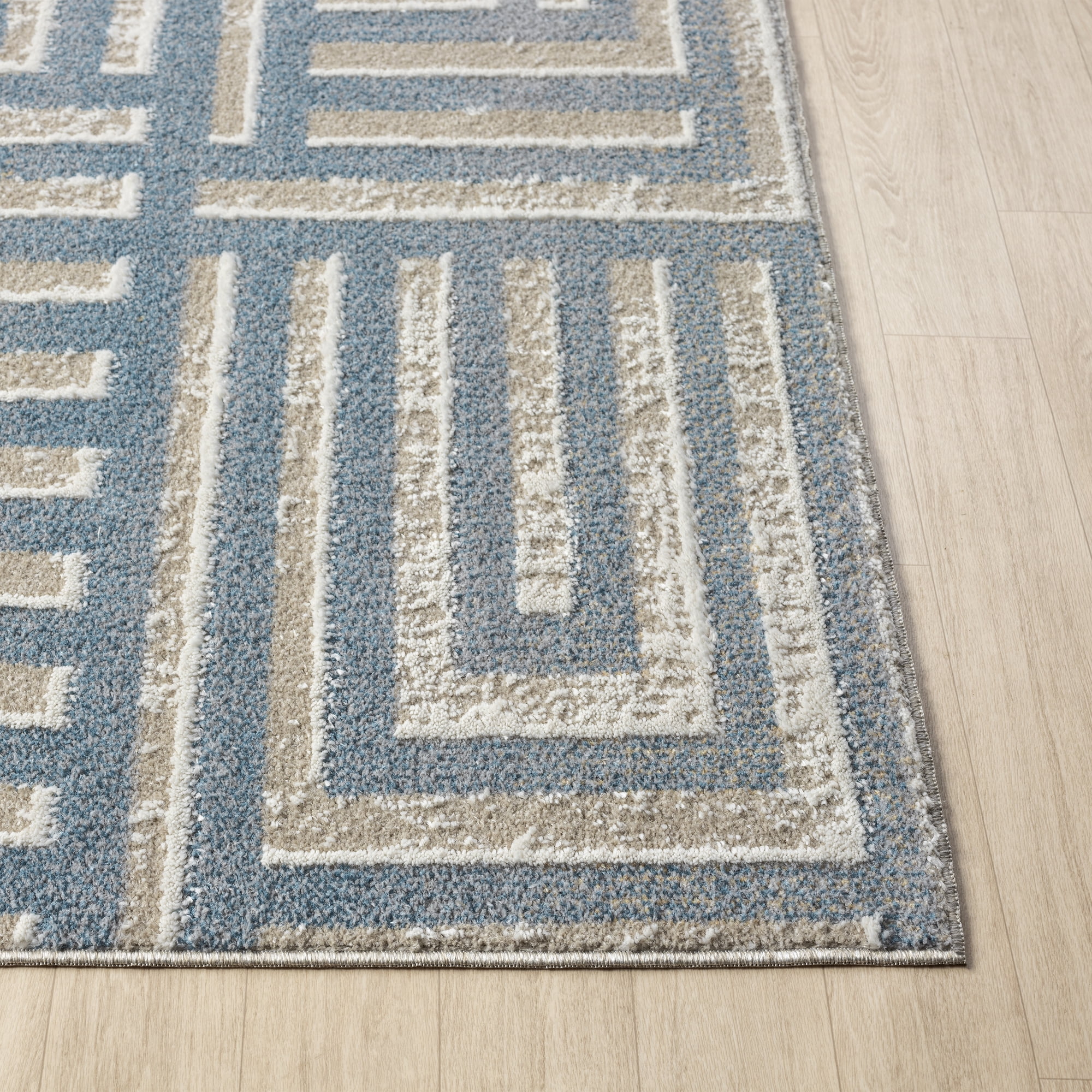 Ox Bay Wesley 2'2" x 7', Gray/Blue Geometric Washable Indoor Runner Rug by Evette Rios