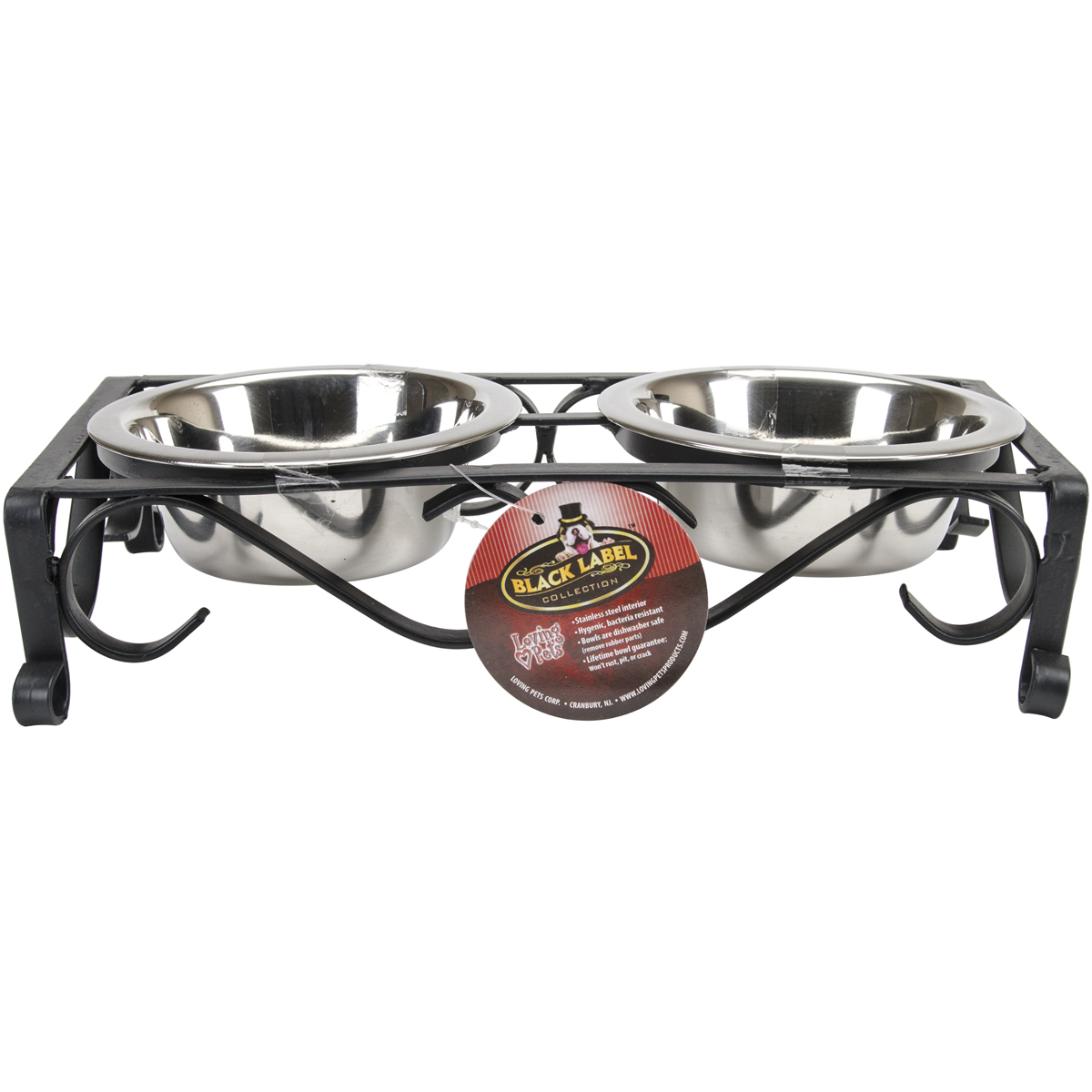Loving Pets Layton Double Diner Dog Bowls, Matte Black photo 2