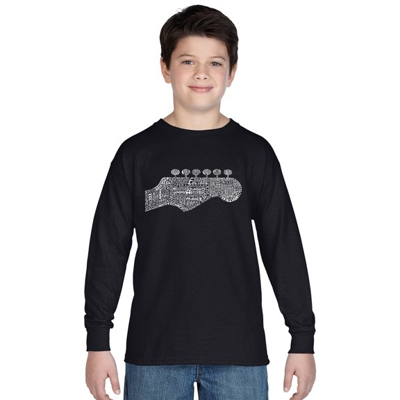 LA Pop Art Boy's Word Art Long Sleeve - Guitar Head