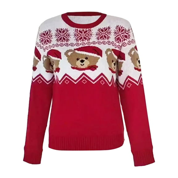 oqasdz Christmas Family Matching Outfits Sweater Jacquard Knitted Pullover Top Holiday Outfit for Dad Casual Daily Party Comfort