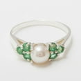 thumbnail image 4 of LBG British Made 9k White Gold Cultured Pearl & Emerald Womens Cluster Ring - 33 size options - Size 7.25, 4 of 6