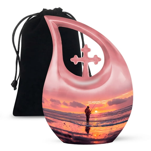 MUKTIVE Fishing Cremation Funeral Urns for Adult Ashes Father & Mother - Sunset Urn Memorial Burial for Human Ashes Women & Men - Pink Large Decorative Urn for Adult 10 Inch