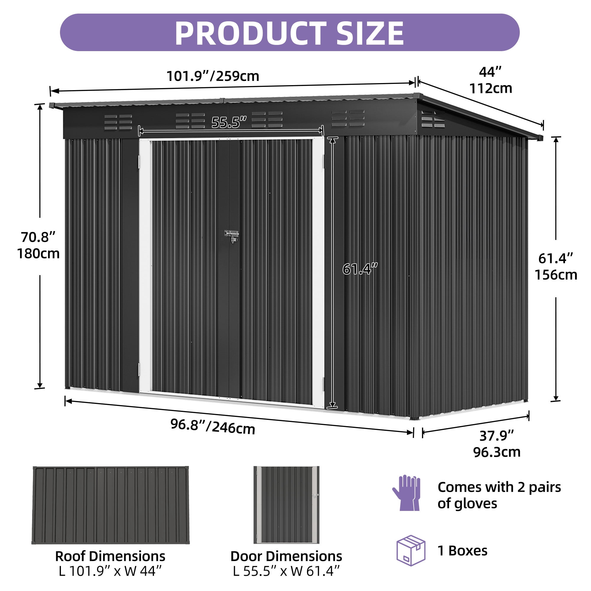 Uforic 9'x4' Steel Outdoor Storage Shed, Lockable Doors, Window & Sloped Roof, Heavy Duty Tool Shed for Garden Backyard Patio, Dark Gray