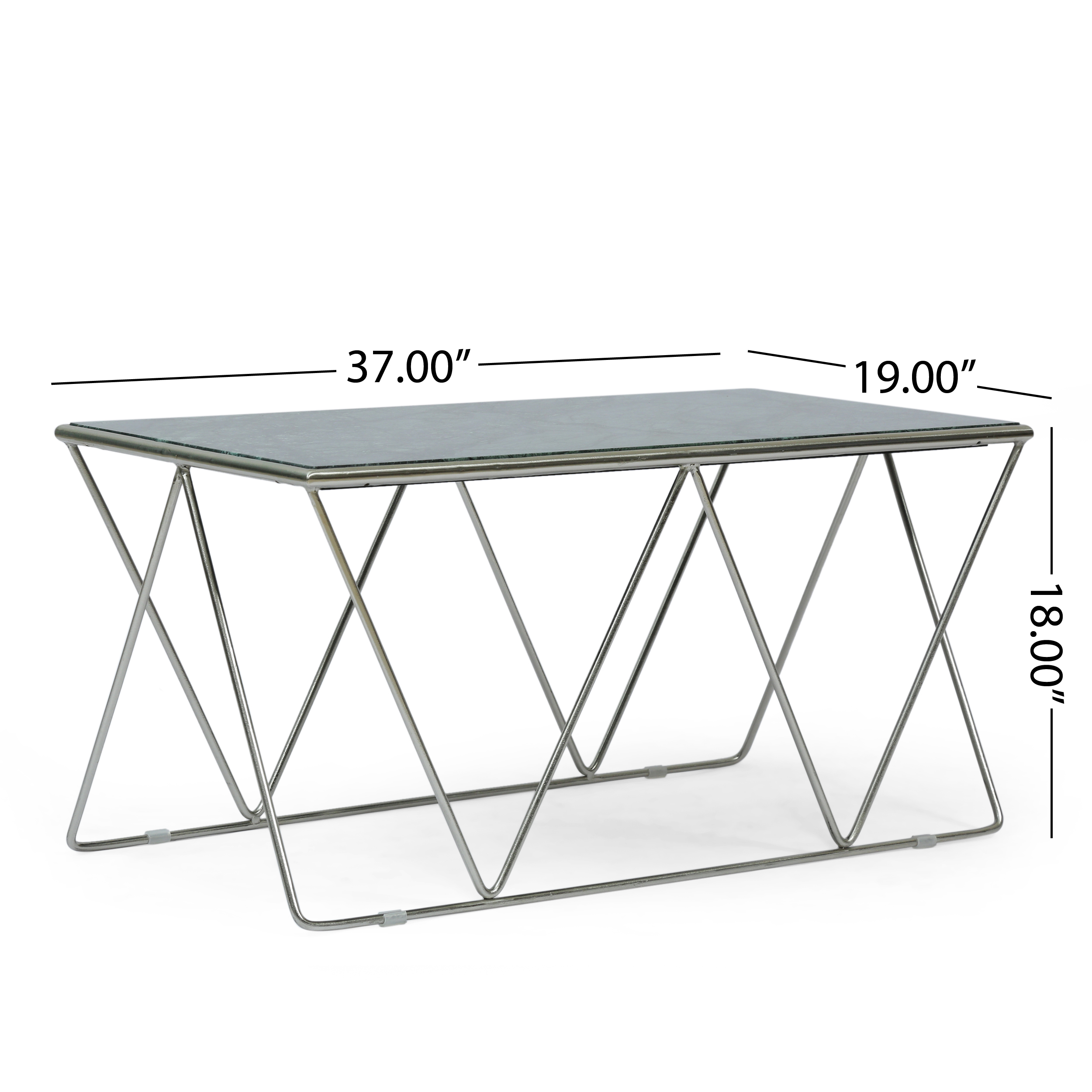 Noble House Gieke Marble Rectangle Top Handcrafted Coffee Table, Green and Nickel
