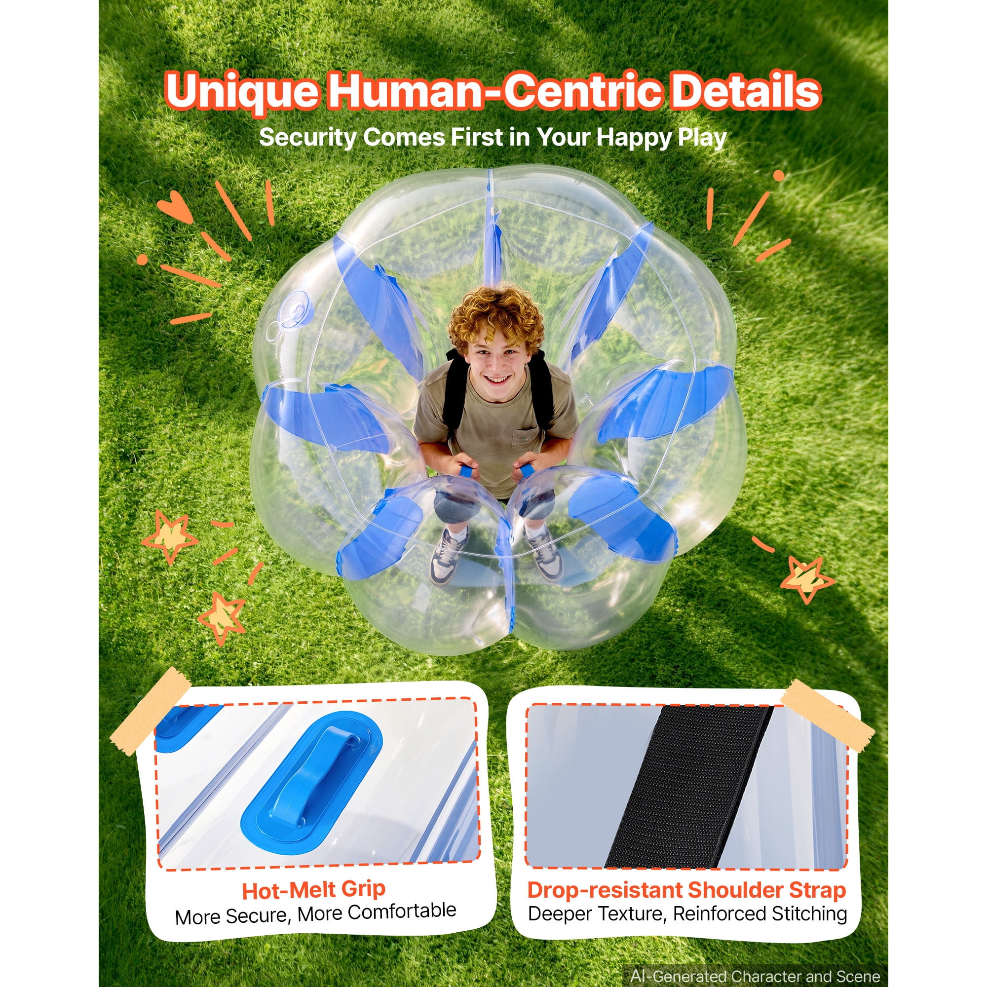 KFFKFF 2-Pack Inflatable Bumper Balls 4FT Human Bubble for Teens Blue+Red, Ideal for Outdoor Activities like Backyard Games, Camping, Picnics, Durable PVC Material, Sumo Hamster Ball with Handle
