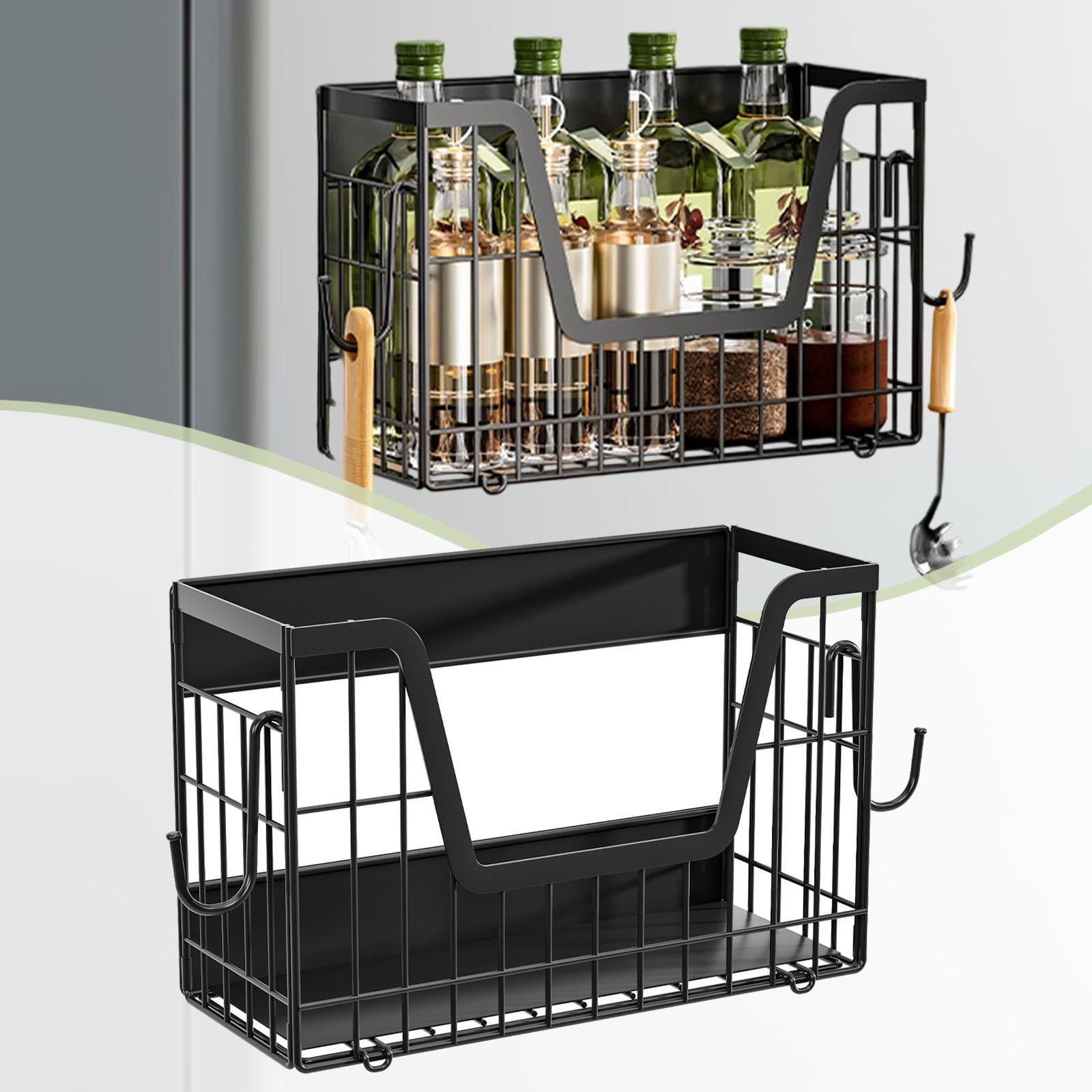 Fiocias Refrigerator Side Shelf Foldable Multipurpose Moveable Organizer Basket Magnetic Black