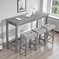 thumbnail image 3 of GZXS 4-Piece Bar Table Set with Charging Station, Counter Height Dining Set with 3 Upholstered Linen Stools, 58.4" Industrial Long Pub Table with USB Ports for Kitchen & Living Room (Gray), 3 of 9