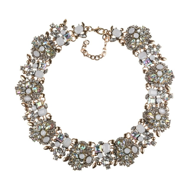 Gargantilla retro gruesa con diamantes de imitación, accesorios de ropa con purpurina, elegantes regalos de fiesta, regalo de novia, joyería de Blanco