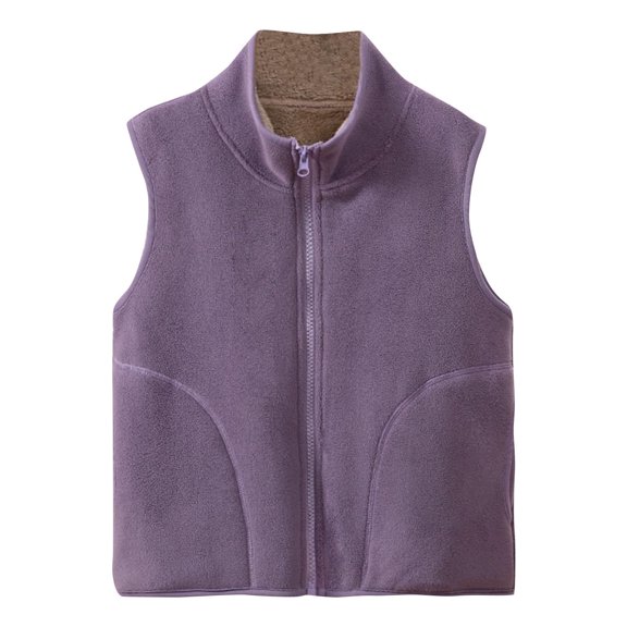 Lenpel Boys Girls' Sleeveless Jackets Soft Warm Mock Neck Zip up Solid Color Fleece Vest Fall Winter Waistcoat