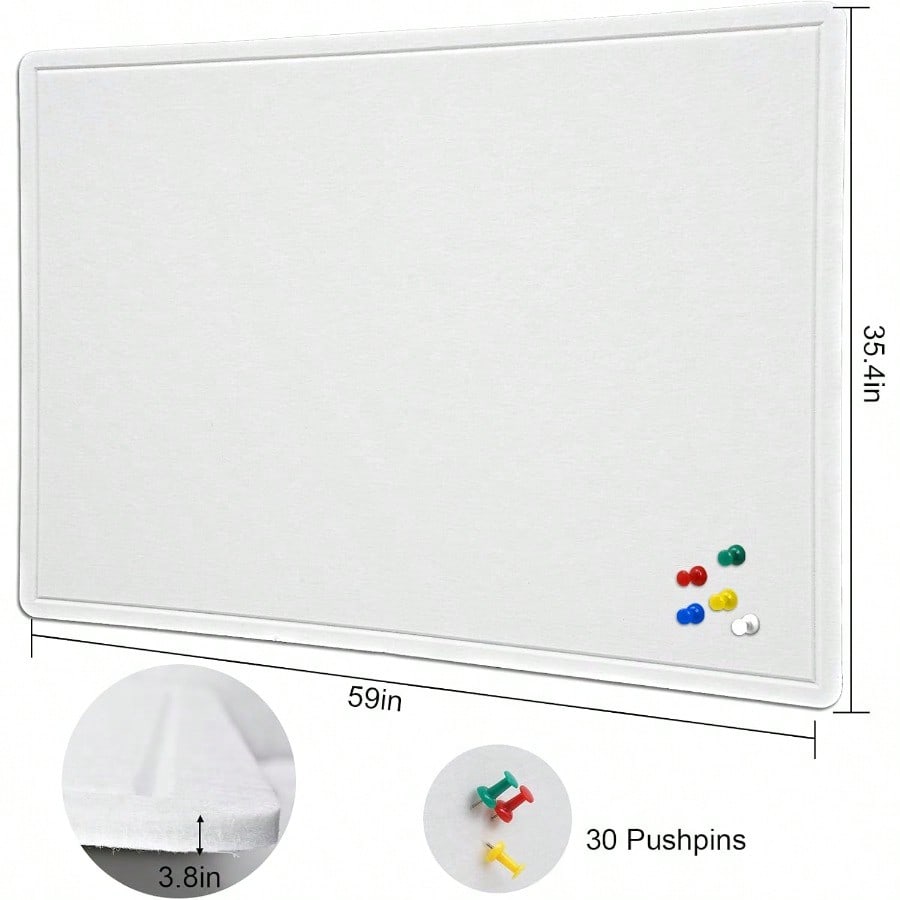 Large Bulletin Board 60 X 36 inches Decorative Felt Pin Board 5' x 3' Cork Board Alternative for Wall Foldable Photo Board SelfAdhesive Vision Board Prayer Board with 30 Pushpins Warm White