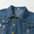 thumbnail image 4 of GYRATEDREAM Toddler Baby Boys Girls Denim Jacket Kids Long Sleeve Lapel Button Down Ripped Cowboy Coat with Pockets Children Spring Fall Jeans Outwear Clothes for 6M-10T, 4 of 8