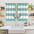 thumbnail image 2 of Turquoise Stripe Nautical Kitchen Curtains 63 Inch Length, Grey Anchor Summer Coastal Grommet Top Bedroom Living Room Curtains, Light Filtering Cafe Curtain Drapes 2 Panels Set 104''x63'', 2 of 9