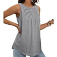 thumbnail image 2 of Fartey Summer Tank Tops for Women Dressy Casual Sleeveless Holiday Shirts Loose Fit Crew Neck Pleated Front Tunic Tanks Lightweight Flowy Beach Top Gray XL, 2 of 6