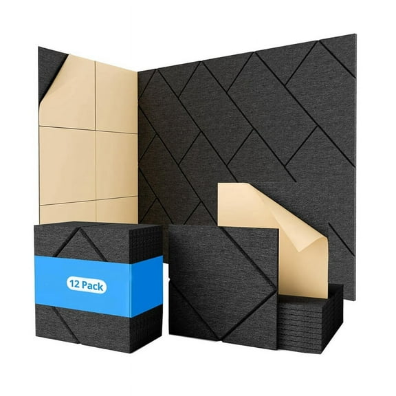 12 Pack Soundproof Wall Panels Self-Adhesive, 12x12x0.4 Inches Sound Proof for Walls, Acoustic
