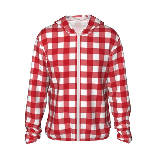 Vsdgher Sweat à Capuche Imprimé Damier Rouge pour Adultes, Protection Solaire à Manches Longues pour Hommes et Femmes, Pêche, Course, Natation - Grand