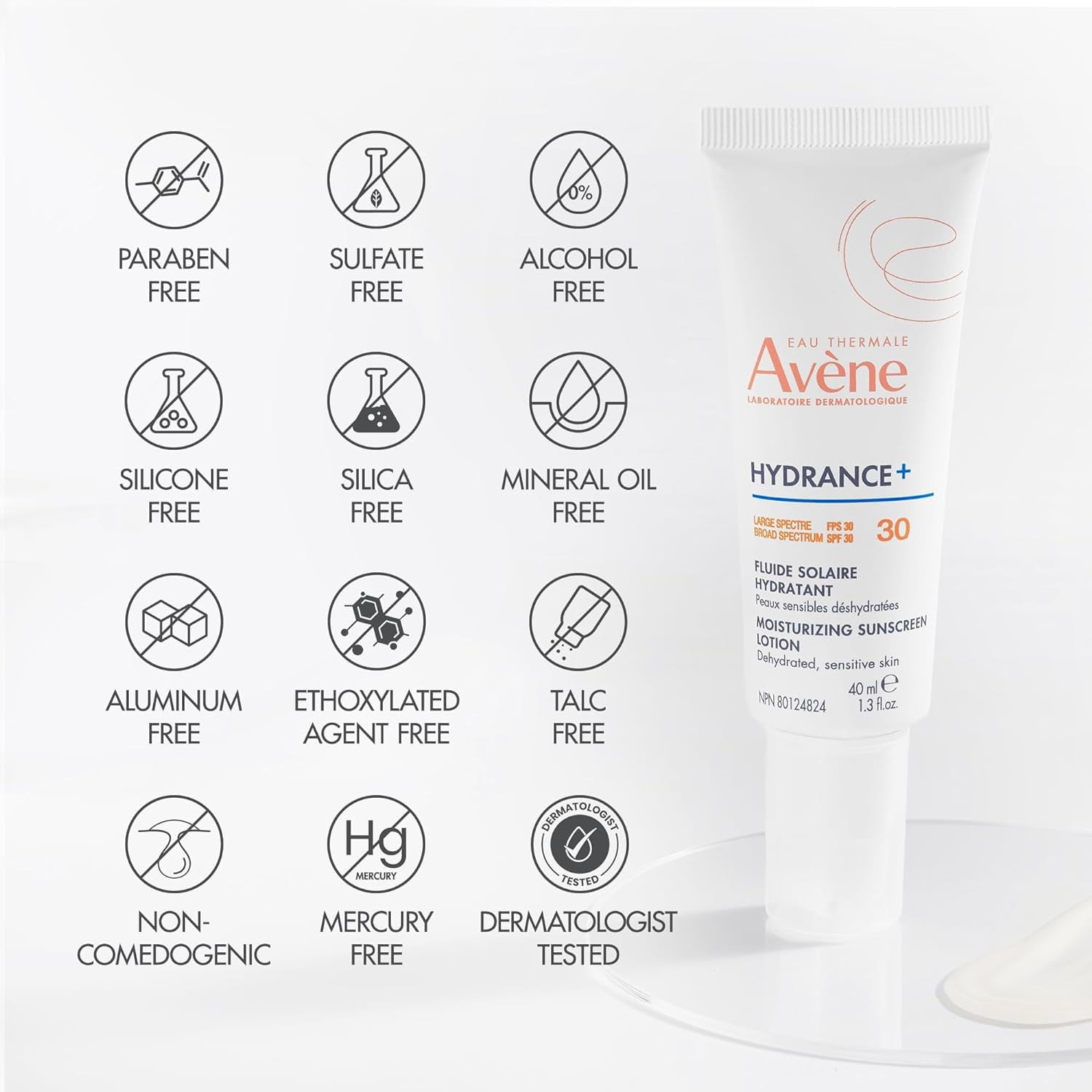 Avene Hydrance+ Moisturizing Sunscreen Lotion - Lightweight Daily Facial Moisturizer with Sunscreen SPF 30, 1.3 fl oz