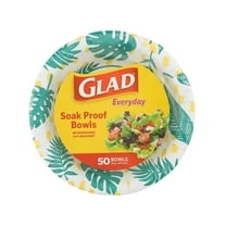 Glad Everyday 16oz Paper Bowls Disposable Palm Leaves 50ct- 2 Pack Bundle