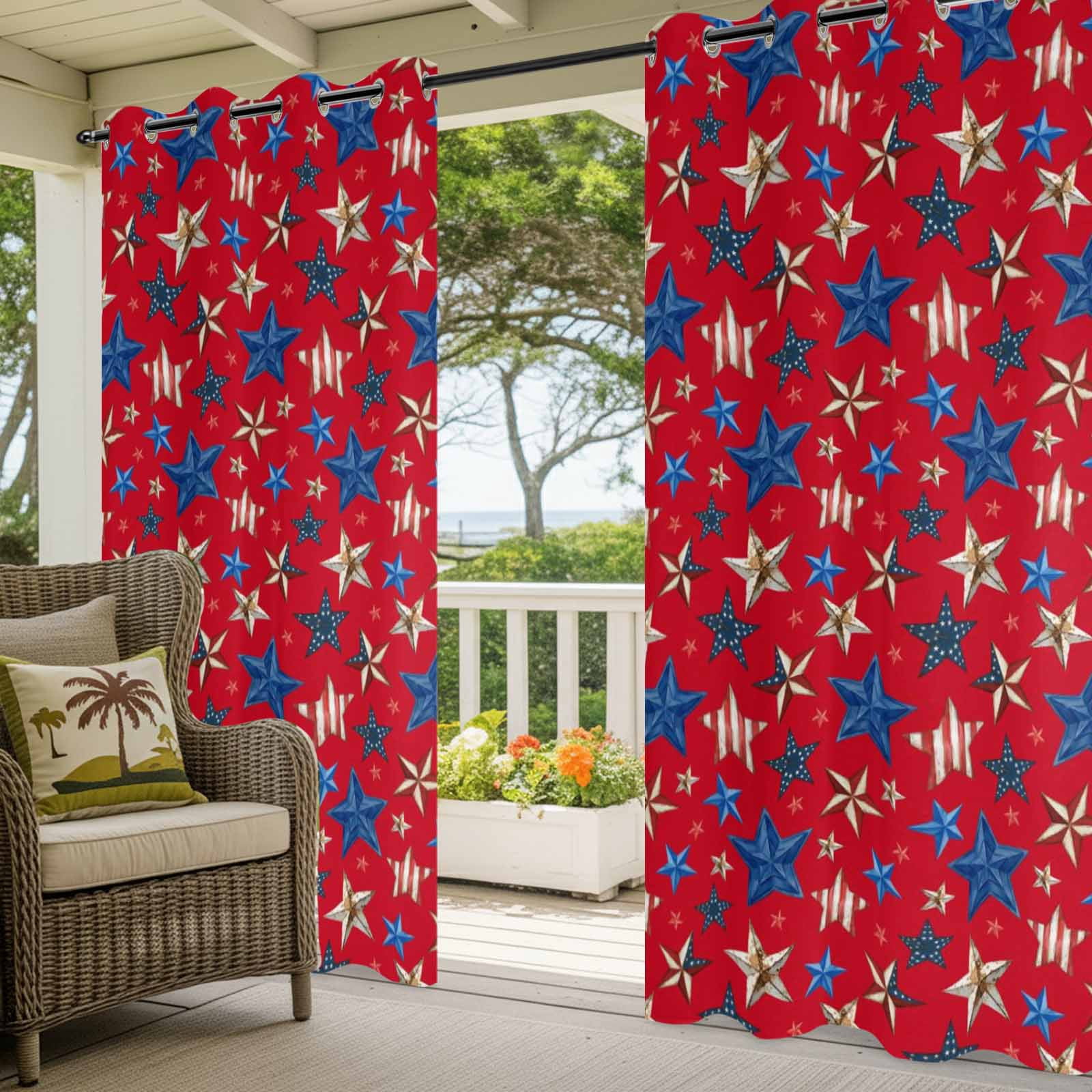 4th of July Outdoor Curtains for Patio, Mottled Usa Flag Striped Stars Memorial Day Red Sunshade Privacy Drapes Grommet Waterproof Outside Curtains for Porch/Cabana/Balcony 54"x 108", 1 Panel