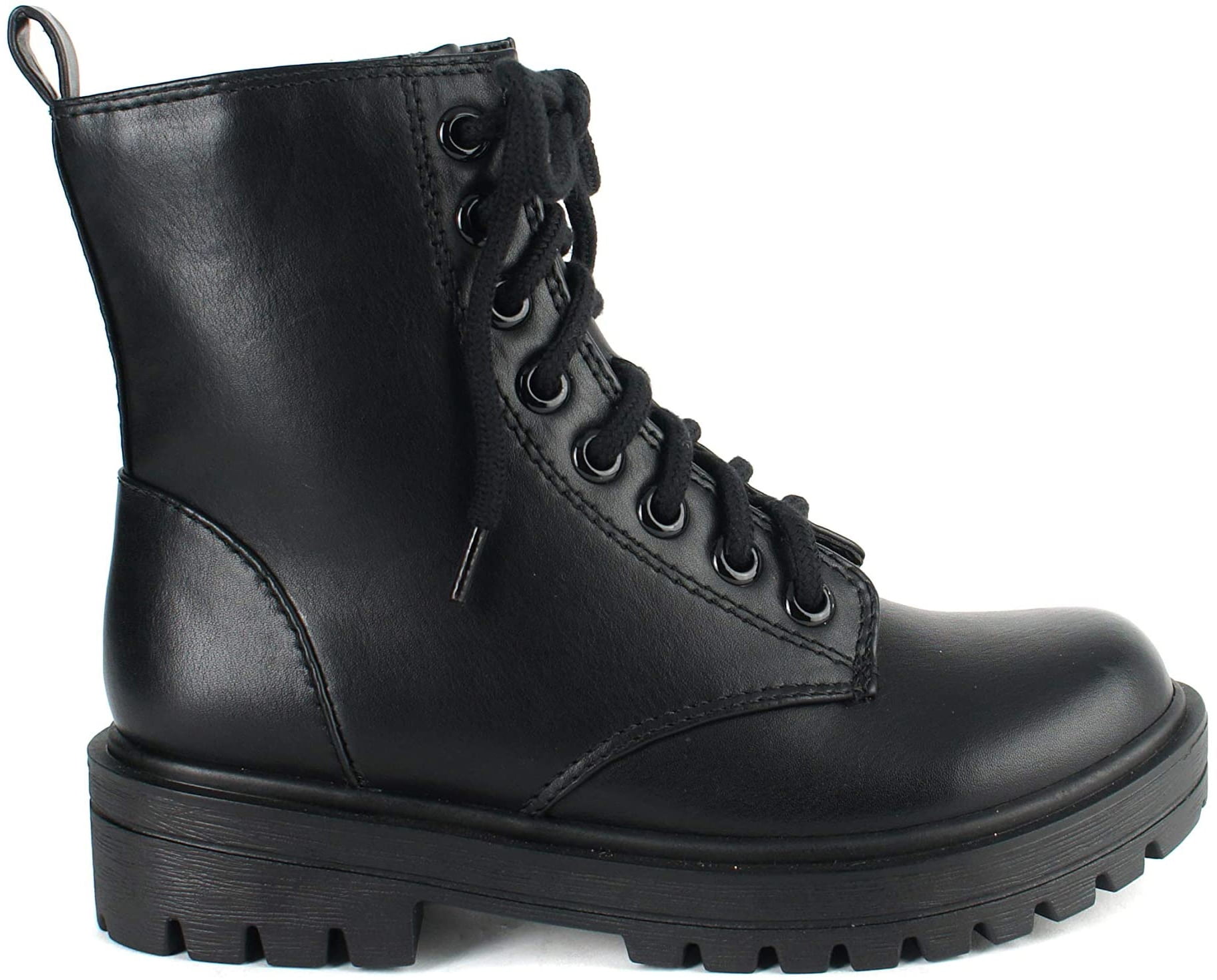 atlas platform biker boot in black faux leather