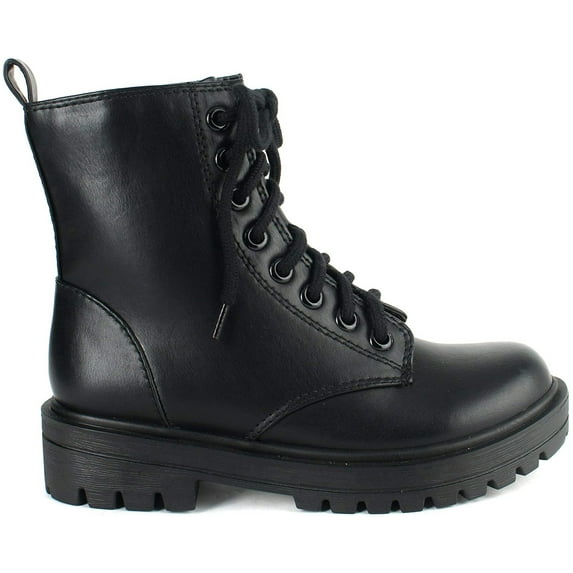 Soda Women Combat Army Military Motorcycle Riding Platform Boots Side Zipper FIRM-S Black PU 5.5