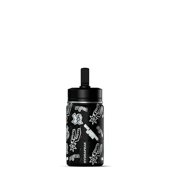Hydrapeak x NBA Officially Licensed San Antonio Spurs 14oz Mini Kids Water Bottle with Straw Lid and Handle Reusable Stainless Steel Double Wall Insulated Spill Proof Sports Gift for Boys Girls