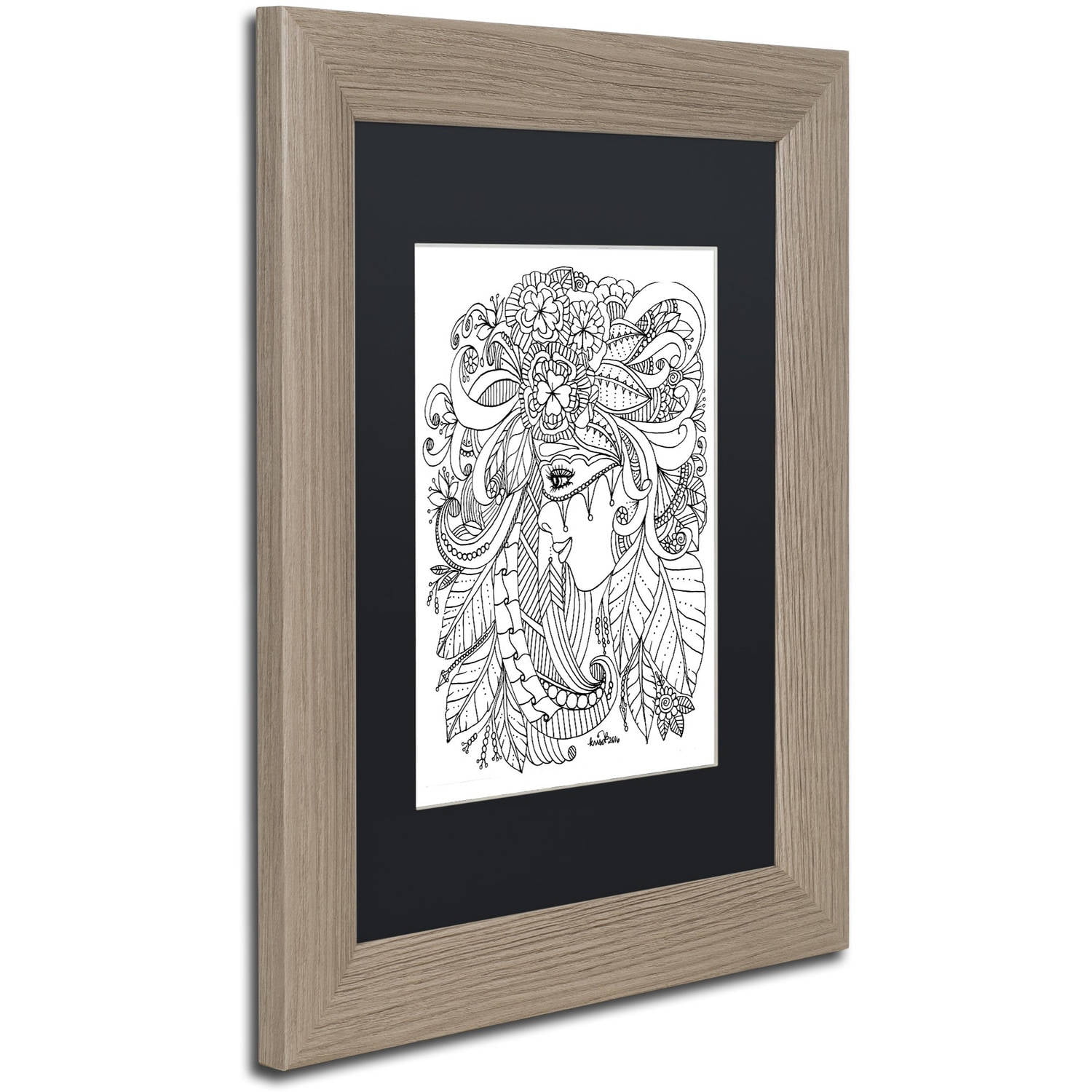 Trademark Fine Art "Flower Girls 27" Canvas Art by KCDoodleArt Black Matte, Birch Frame
