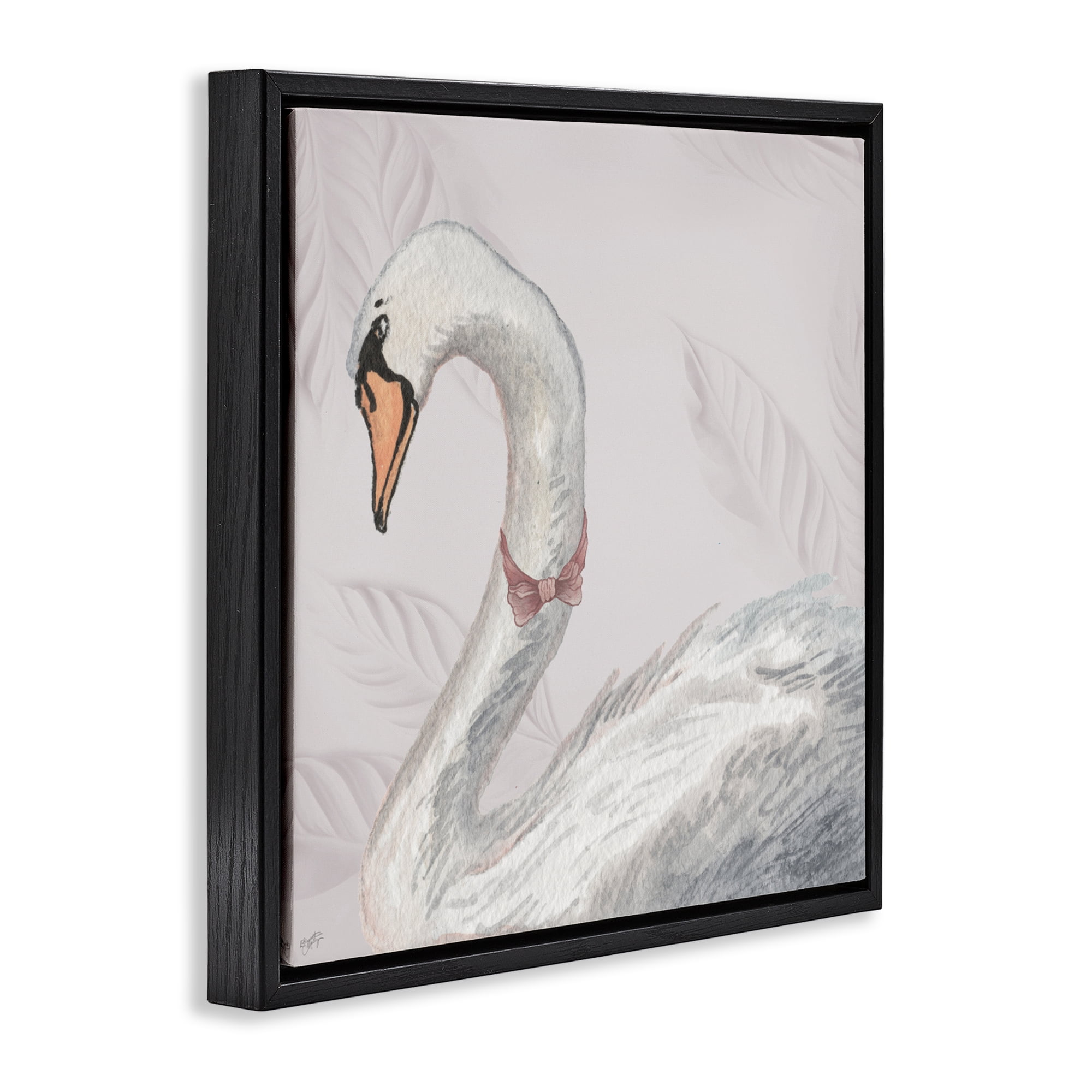 Stupell Industries Soft Classic Swan & Bow Black Framed Floater Canvas Wall Art, design by Elizabeth Medley