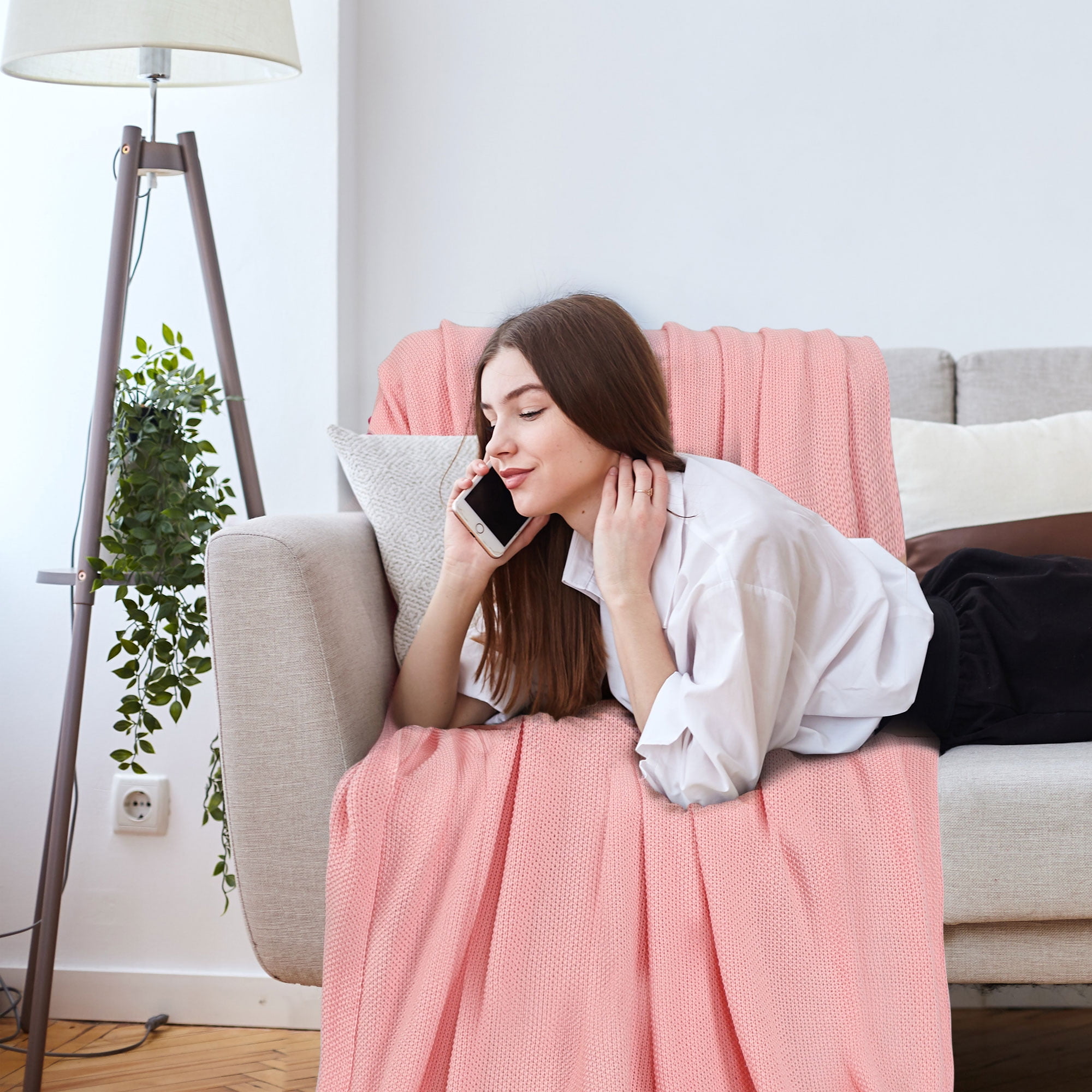 Unique Bargains Pure Cotton Soft Cable Knit Throw Blanket Pink 50" x 70"