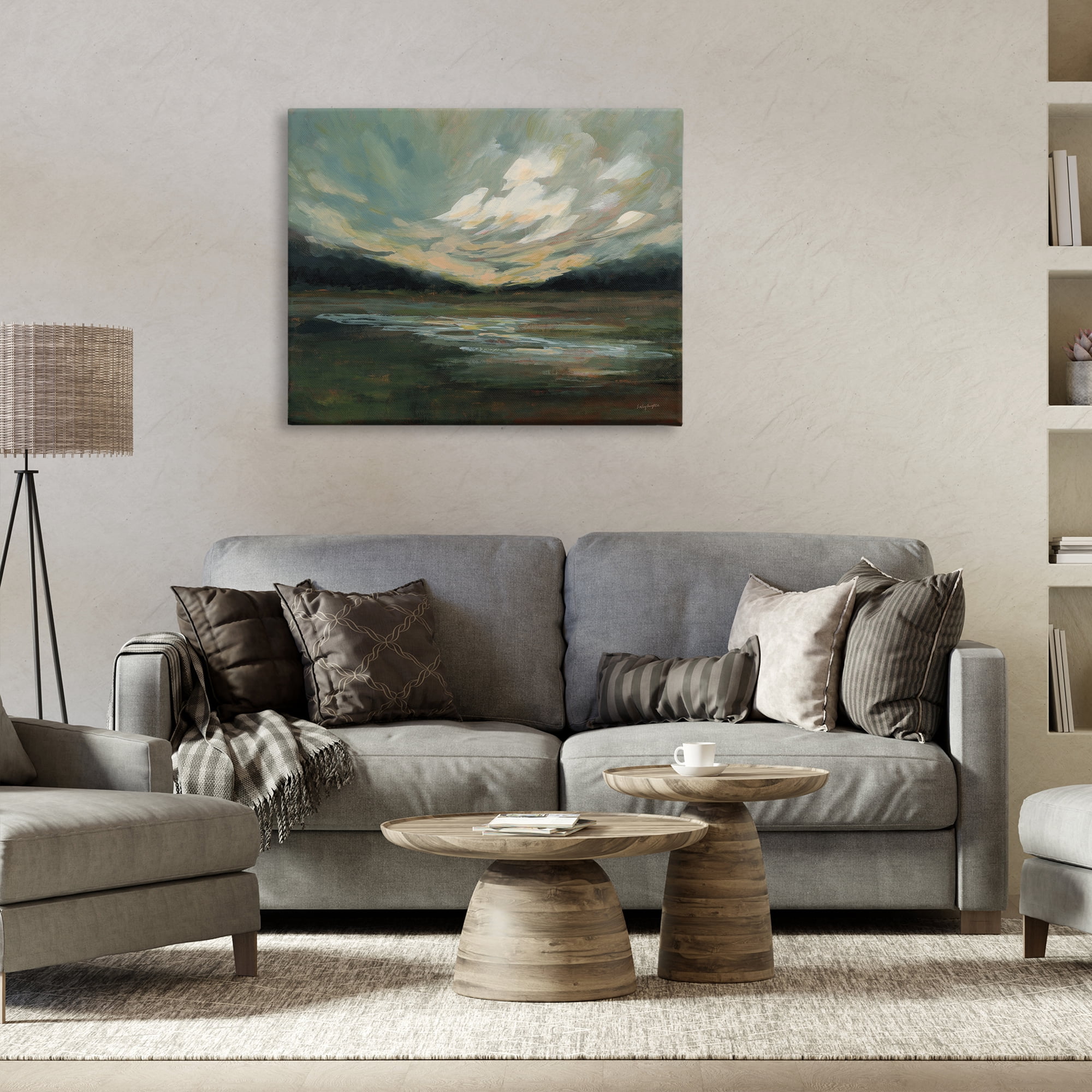 Stupell Industries Billowing Clouds Landscape Landscape & Nature Painting Wrapped Canvas Art Print Wall Art, 40 x 30