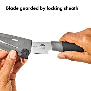 OXO 3.5-Inch Paring Knife with Locking Sheath, Precision Fruit and Vegetable Knife for Peeling and Slicing