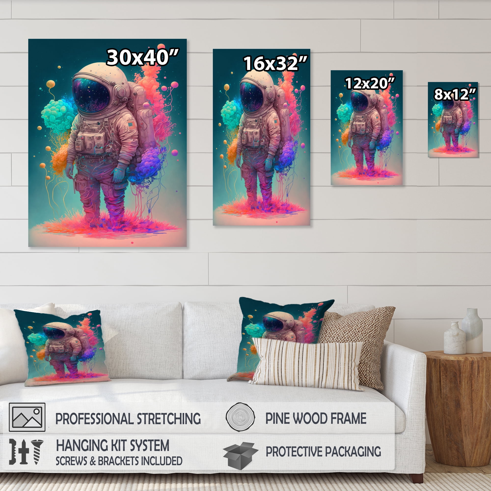 Designart Astronaut Floral Dream V Canvas Wall Art