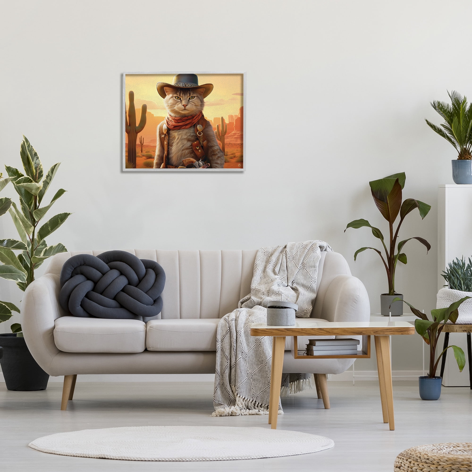 Stupell Industries Cowboy Sheriff Cat Animals & Insects Painting Gray Framed Art Print Wall Art, 30 x 24