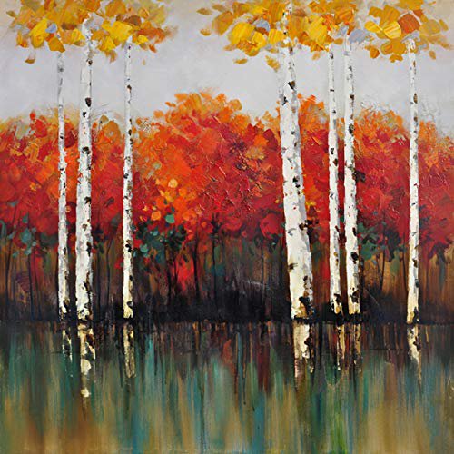 BEGIN DECO MAISON - HOME DECOR Colorful Landscape with Birch`s Wrapped Canvas, 24x24, Multicolor