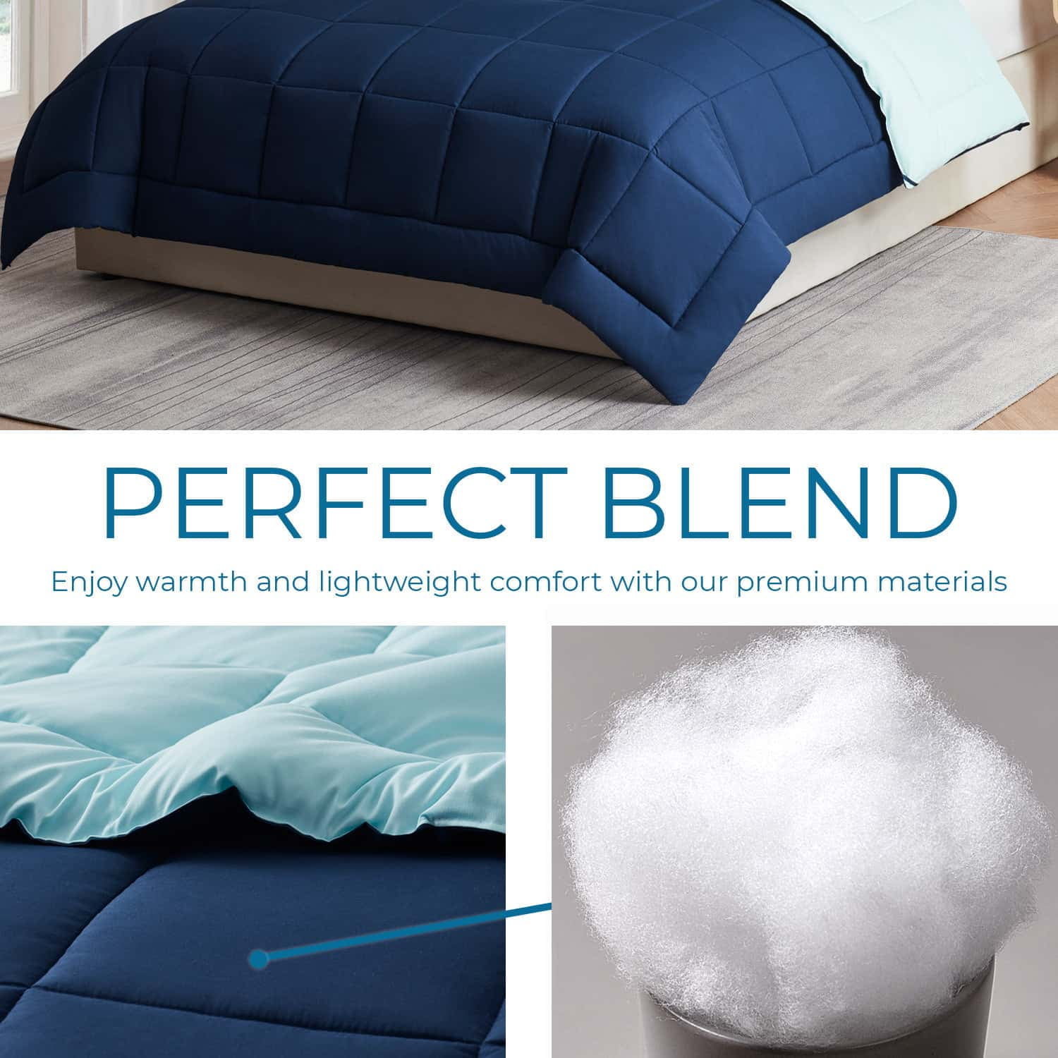 LammaLoe King Comforter, Quilted Down Alternative Comforter, All Season Duvet Insert ,Navy/Light Blue