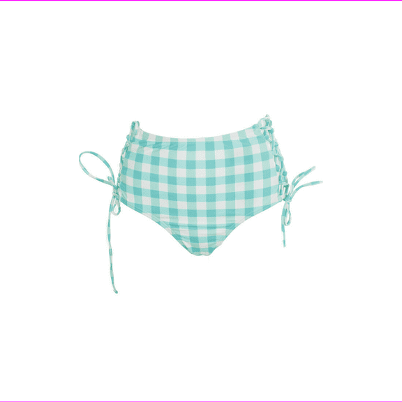 California Waves Women's Sits High On Hips High-Waist Lace-Up Bikini Bottom L/Mint